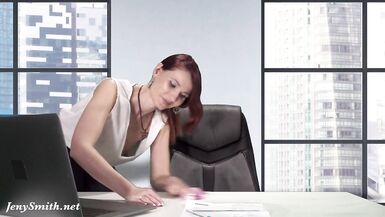 Downblouse at work — Boss flashing her melons and wet crack - 14 image