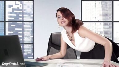 Downblouse at work — Boss flashing her melons and wet crack - 15 image