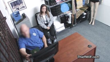 Sporty mother I'd like to fuck ends up riding officers schlong at the office - 1 image