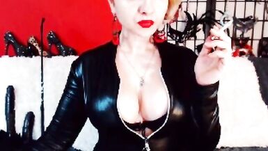 Hot Golden-Hired mother Id like to fuck Smokin Fetish Webcam Domme PVC Catsuit quite Interesting Quick Smokers Cough ! - 1 image