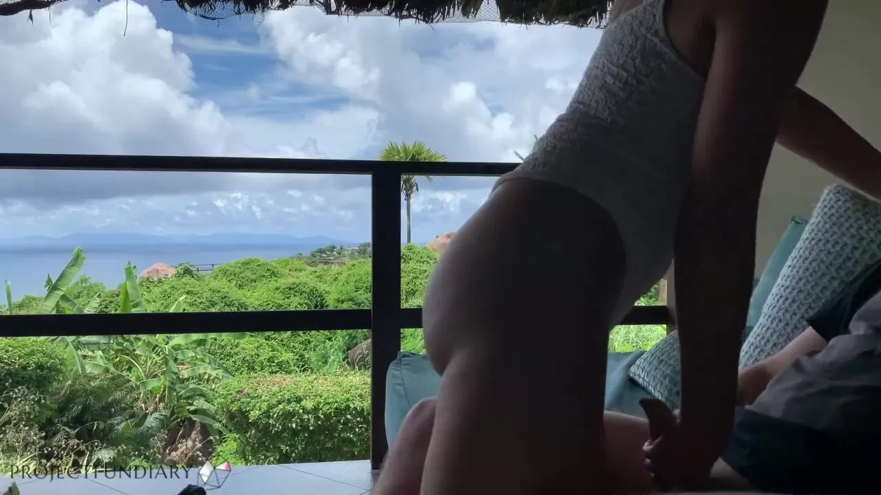 Honeymoon Wife Is Bouncing Her Cock At A Public Balcony Paradise