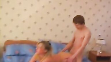 Hot mature woman in stockings and a young courier - 14 image