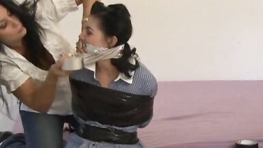 wench is taped with darksome tape and gagged with smelly socks - 4 image