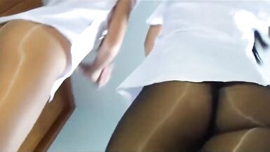 2 Japanese Gals in Shiny Hose Teasing