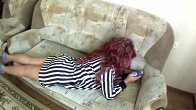 stepmom lay on the ottoman stepson screwed her in anal