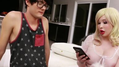 Twink Ashton Abrahms bonks his breasty tranny stepmom Sarina Valentina - 1 image