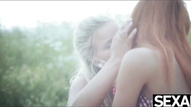Hot redhead with large natural bazookas rides her girlfriend's face - 2 image