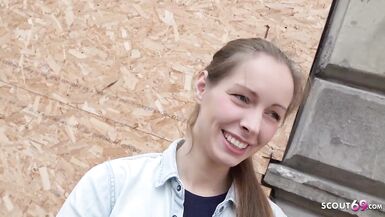 GERMAN SCOUT - CUTE LEGAL AGE TEENAGER KINUSKI TALK TO REAL LEG SHAKING BIG O CASTING - 2 image