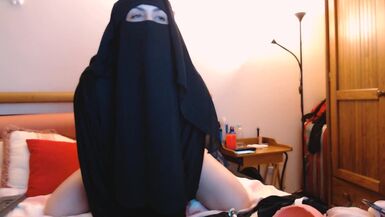 Arab Milf Wearing Hijab Rides Dildo