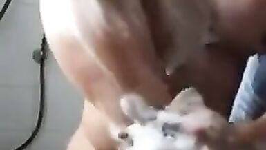 Punk Muscle Girl with Great Clit in the Shower - 3 image