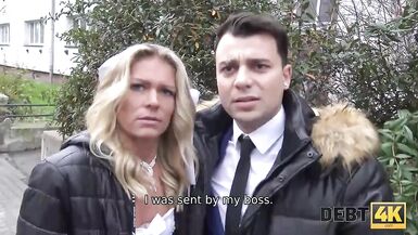 DEBT4k. Naughty blonde is ready to suck dick and get screwed for debt