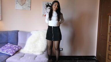 Sexy Italian vlogger tries black pantyhose - 1 image