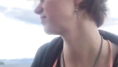 Sexy Babe Smoking And Flashing on a boat