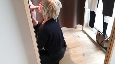 Trying to be quiet, orgasm in Fitting Room and cum swallow