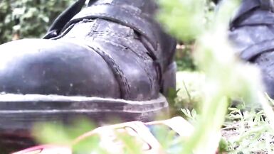 Superb crushing video in a public garden getting trampled