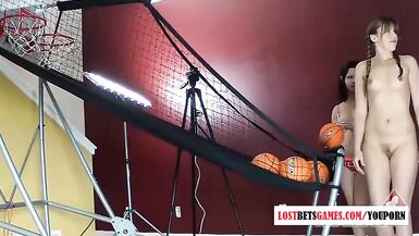 Two girls with great bodies play strip basketball shoot-off - 3 image