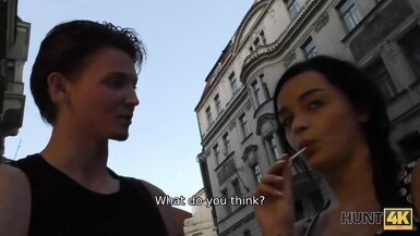 HUNT4K. Dark-haired chick worships dick for good amount of cash