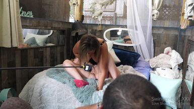 Two blondes in sexy lingerie enjoying hardcore sex in 4some - 1 image
