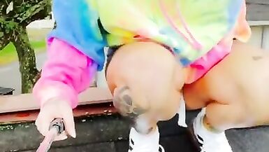 MILF Climbs on the Roof for Neighbors to see her Pee - 2 image