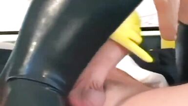 Blonde fucking in latex stockings