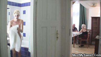 Family threesome orgy with his teen girlfriend - 2 image