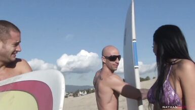 Horny French Busty Beachgoer Anissa Kate DPed and Jezzed all over her Big Natural Tits - 2 image