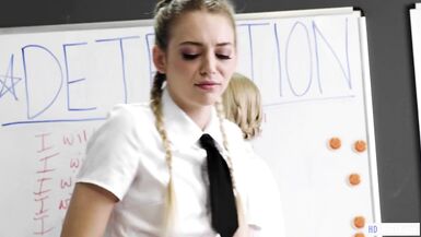 Lesbian MILF having sex in the classroom with her blondes