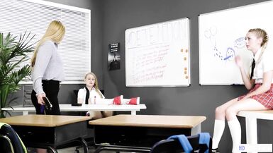 Lesbian MILF having sex in the classroom with her blondes - 2 image