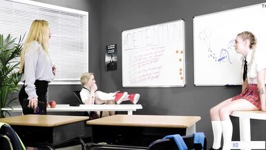 Lesbian MILF having sex in the classroom with her blondes - 3 image