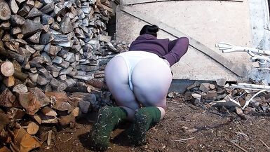 Country MILF Wearing Wool Socks got Pounded in the Wood Shed