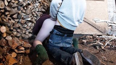 Country MILF Wearing Wool Socks got Pounded in the Wood Shed - 3 image