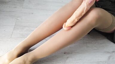 Fucks Nylon Stockings and Legs with a Big Dildo - 3 image