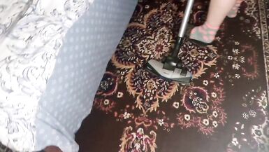 Sexy Chubby Ellie Cleans the Bedroom with a Vacuum Cleaner - 2 image