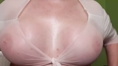 Big Tits Oiled and Dildo Fuck and long Nipples Play - 5 image