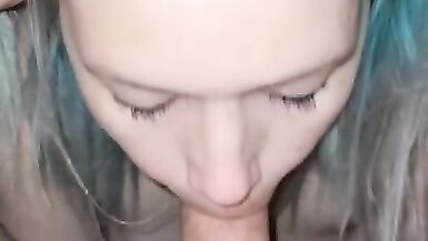 POV Amateur Blowjob- Wife Wanted to please me with her Mouth so she Gagged on it and Swallowed my