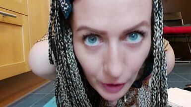 my naughty stepmom squirts from a glass cock and squirts all around her orgasm