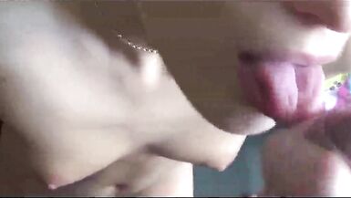 Petite blonde Jessi Gold sucks cock and takes cum on face - 14 image