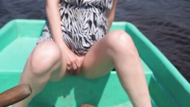 Girlfriend masturbates in front of me in a boat on the river - 15 image