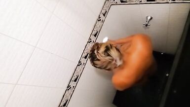 My Pregnant Ebony Latina Wife taking a Shower and Loves to be Watched