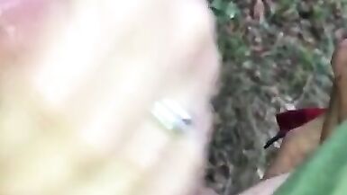Blowjob in the WOODS & a Tasty Cumshot on her PHAT ASS that he Eats up as it Drips down to her Hole - 4 image