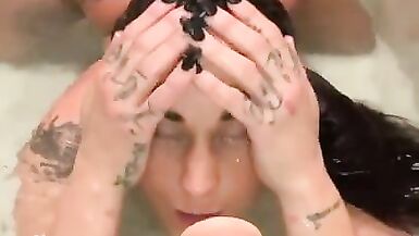Bathing MILF in Nylons gives FootJob & BlowJob to Suction Cup Cock - 11 image