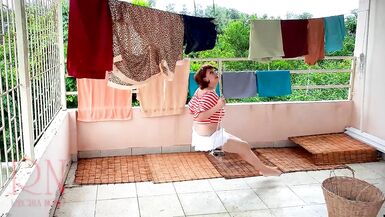 Naked Laundry. the Maid is Drying Clothes in the Laundry. - 10 image
