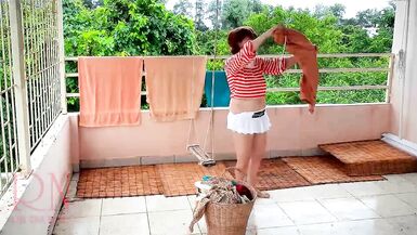 Naked Laundry. the Maid is Drying Clothes in the Laundry. - 3 image