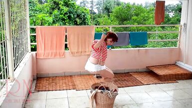 Naked Laundry. the Maid is Drying Clothes in the Laundry. - 5 image