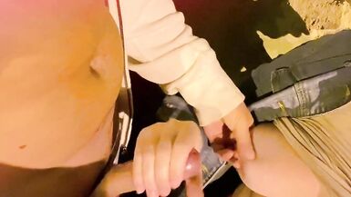 Amateur Outdoor Blowjob POV Cum in Panties / Night in Public Park