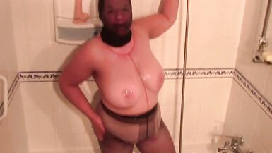 BBW MILF pantyhose in the shower - 12 image