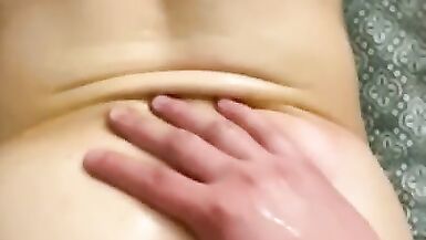 Hot Amateur Couple Oiled up and Fucks to a Creampie ending *with Blooper Finish - 5 image