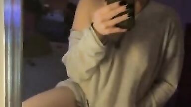 Hot MILF Rubs and Fingers herself while Watching in the Mirror Hot Loud Moaning Extremely Wet Pussy