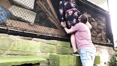 Outdoor sex behind a farmhouse - public fuck with bbw