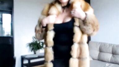 Hot sexy Russian MILF slut in a fur coat and a cigarette... - 2 image